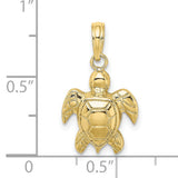 10k Yellow Gold Sea Turtle Pendant with Flipper Design and Detailed Shell