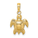 10k Yellow Gold Sea Turtle Pendant with Flipper Design and Detailed Shell