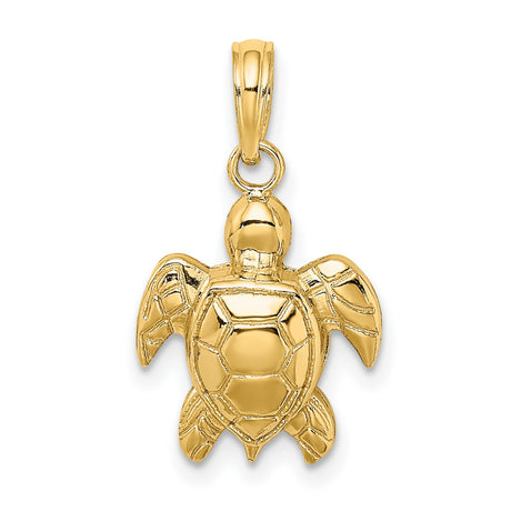 10k Yellow Gold Sea Turtle Pendant with Flipper Design and Detailed Shell