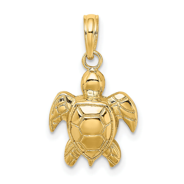 10k Yellow Gold Sea Turtle Pendant with Flipper Design and Detailed Shell