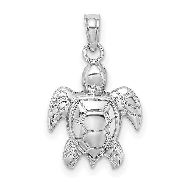 10k White Gold Sea Turtle Pendant, Ocean-Inspired Charm Symbolizing Longevity and Protection