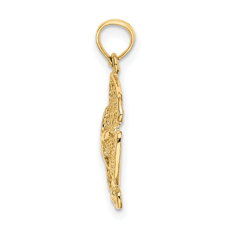 10k Yellow Gold Pendant with Sand Dollar and Textured Starburst Design, Coastal Beach Style Jewelry