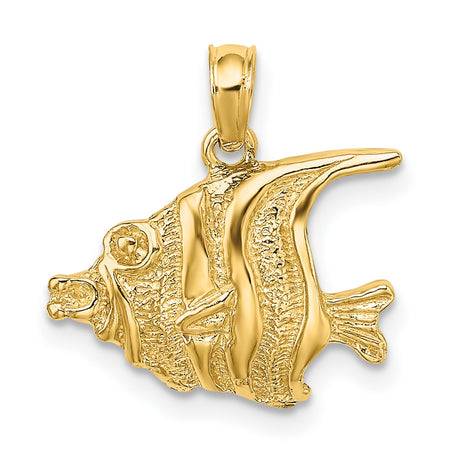 10k Yellow Gold Angelfish Pendant, Detailed Tropical Fish Charm, Nautical Ocean-Inspired Jewelry
