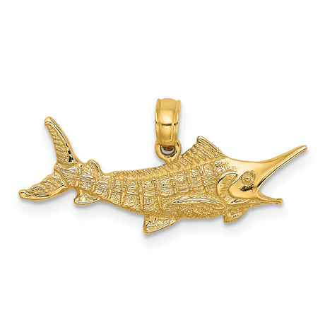 10k Yellow Gold Marlin Fish Pendant, Textured Nautical Charm for Men or Unisex Wear