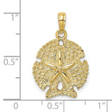 10k Yellow Gold Sand Dollar Pendant with Raised Star Center, Nautical Beach Style