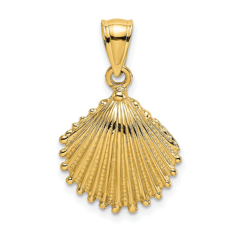 10k Yellow Gold Scallop Shell Pendant, Textured Charm for Women, Camino de Santiago Symbol