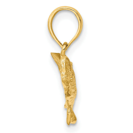 10k Yellow Gold Bass Pendant, Realistic Fish Design with Tail Up, Nature and Fishing Theme