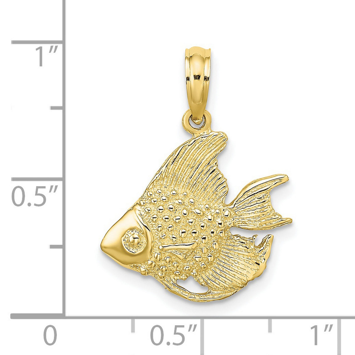 10k Yellow Gold Angelfish Pendant, Textured Marine Charm with Nautical and Ocean Themes
