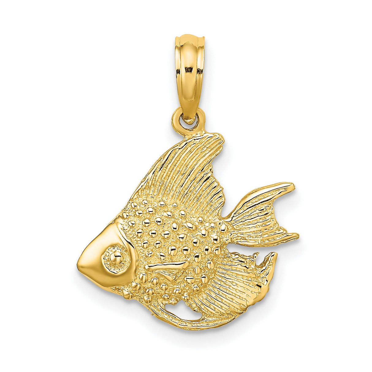 10k Yellow Gold Angelfish Pendant, Textured Marine Charm with Nautical and Ocean Themes