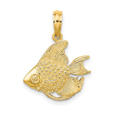 10k Yellow Gold Angelfish Pendant, Textured Marine Charm with Nautical and Ocean Themes