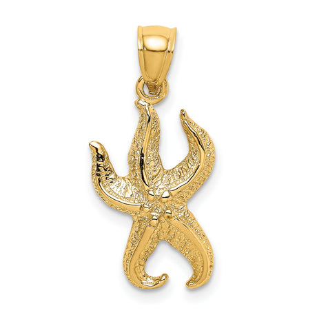 10k Yellow Gold Starfish Pendant with Textured and Polished Finish, Nautical Ocean Charm