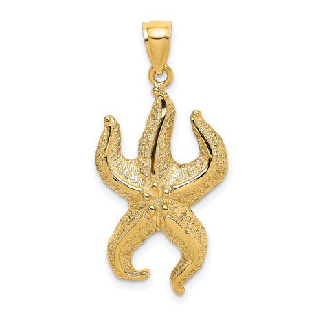10k Yellow Gold Starfish Pendant, Textured Ocean-Inspired Design, Coastal Charm for Women