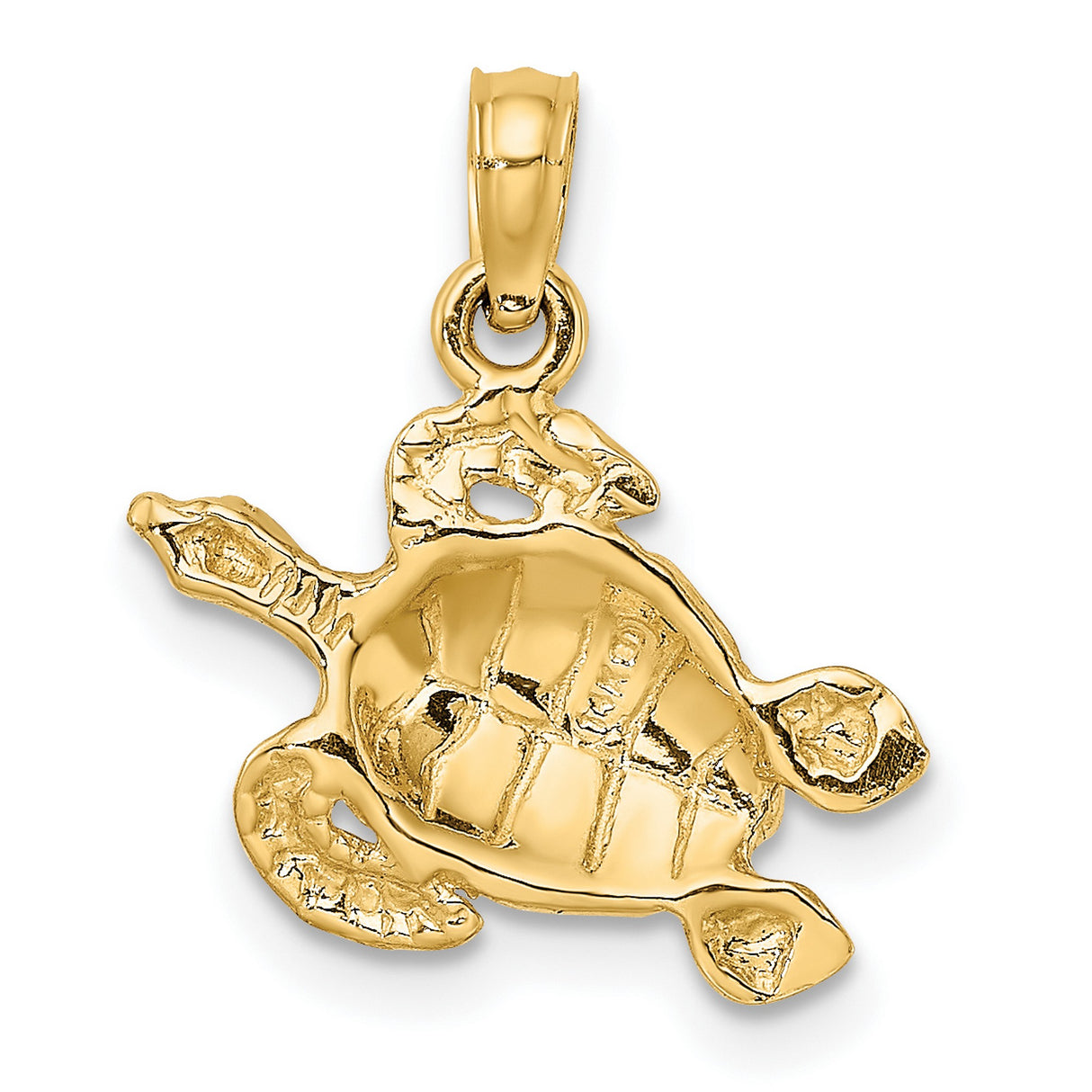 10k Yellow Gold Sea Turtle Pendant, Textured Ocean Animal Design, Unisex Jewelry