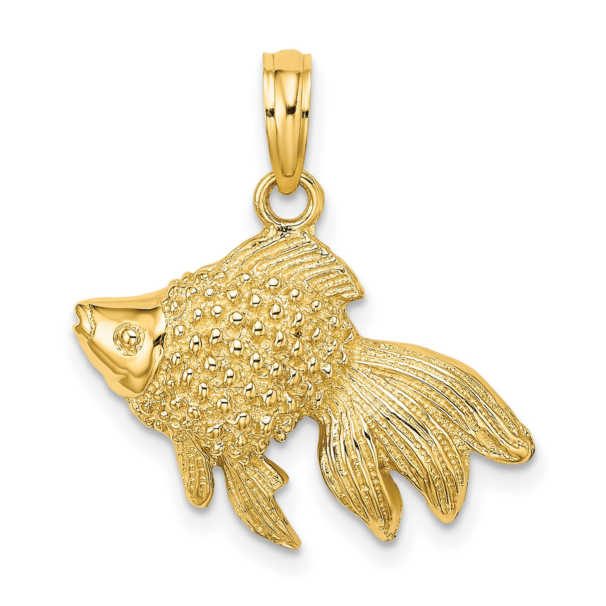 10k Yellow Gold Fish Pendant with Detailed Goldfish Design, Prosperity and Good Luck Theme