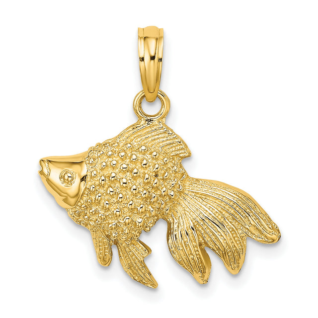 10k Yellow Gold Fish Pendant with Detailed Goldfish Design, Prosperity and Good Luck Theme