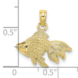 10k Yellow Gold Fish Pendant, Textured Goldfish Design, Prosperity Symbol Jewelry for Women or Unisex