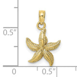 10k Yellow Gold Starfish Pendant, Textured Nautical Charm, Coastal Marine Life Jewelry