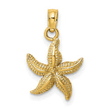 10k Yellow Gold Starfish Pendant, Textured Nautical Charm, Coastal Marine Life Jewelry