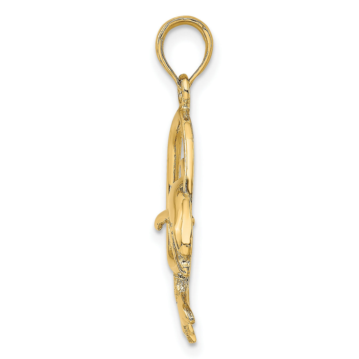 10k Yellow Gold Dolphin Pendant with Leaping Dolphin Inside Oval Loop, Nautical Ocean Theme