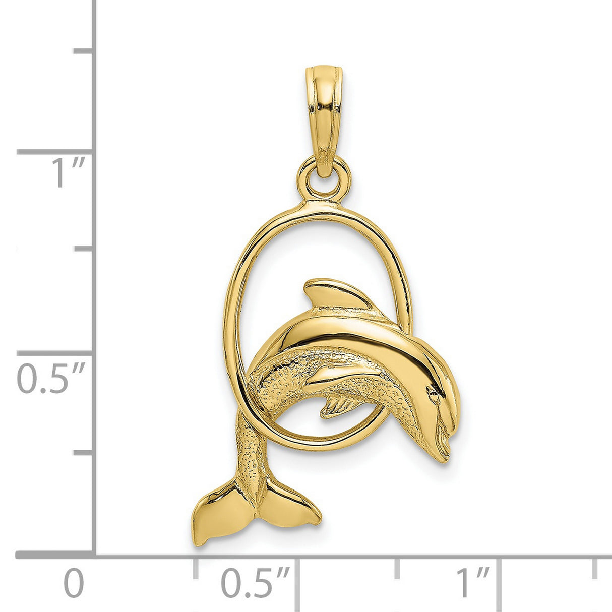 10k Yellow Gold Dolphin Pendant with Leaping Dolphin Inside Oval Loop, Nautical Ocean Theme