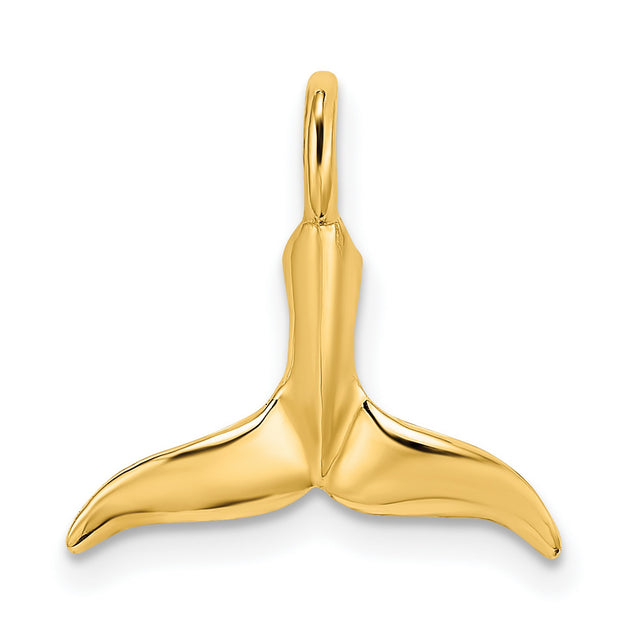 10k Yellow Gold Whale Tail Pendant, Glossy Nautical Marine Life Jewelry for Women or Unisex