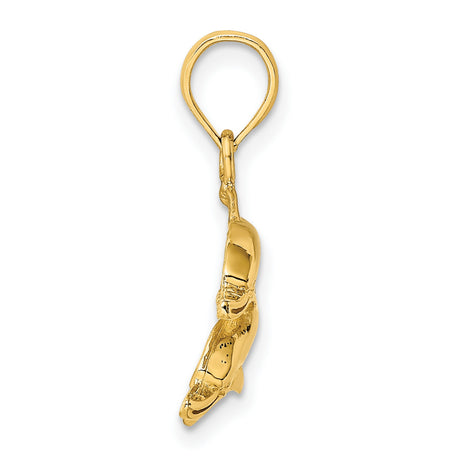 10k Yellow Gold Dolphin Pendant with Jumping Dolphins, Nautical Beach Style Charm