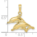 10k Yellow Gold Dolphin Pendant with Jumping Dolphins, Nautical Beach Style Charm