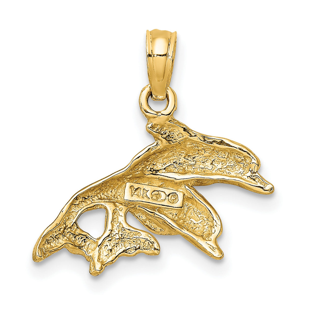 10k Yellow Gold Dolphin Pendant with Leaping Dolphins, Ocean Theme Charm for Women or Unisex