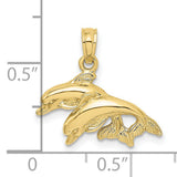 10k Yellow Gold Dolphin Pendant with Leaping Dolphins, Ocean Theme Charm for Women or Unisex