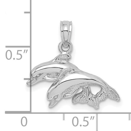 10k White Gold Dolphin Pendant with Leaping Dolphins, Ocean Theme Charm