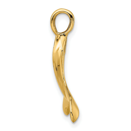 10k Yellow Gold Whale Tail Pendant, Polished Nautical Charm for Women or Unisex Wear