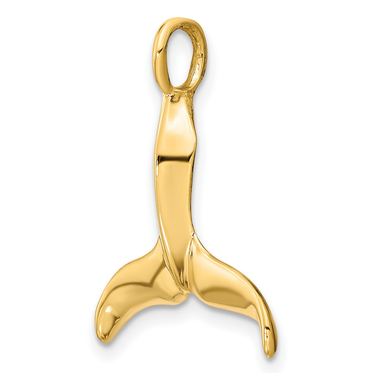 10k Yellow Gold Whale Tail Pendant, Polished Nautical Charm for Women or Unisex Wear