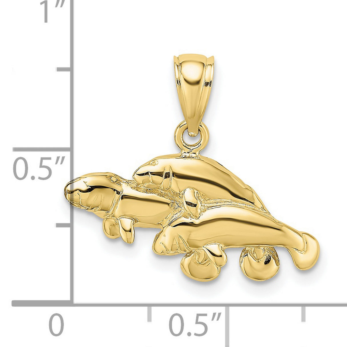 10k Yellow Gold Manatee Pendant Trio with Detailed Sea Cows, Ocean Animal Charm
