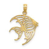 10k Yellow Gold Angelfish Pendant with Openwork Design, Nautical Ocean Theme