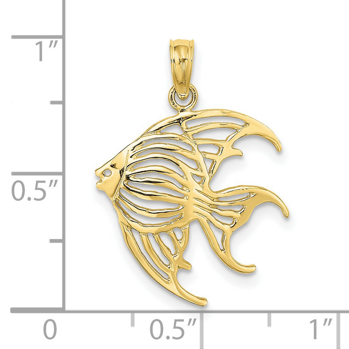 10k Yellow Gold Angelfish Pendant with Openwork Design, Nautical Ocean Theme