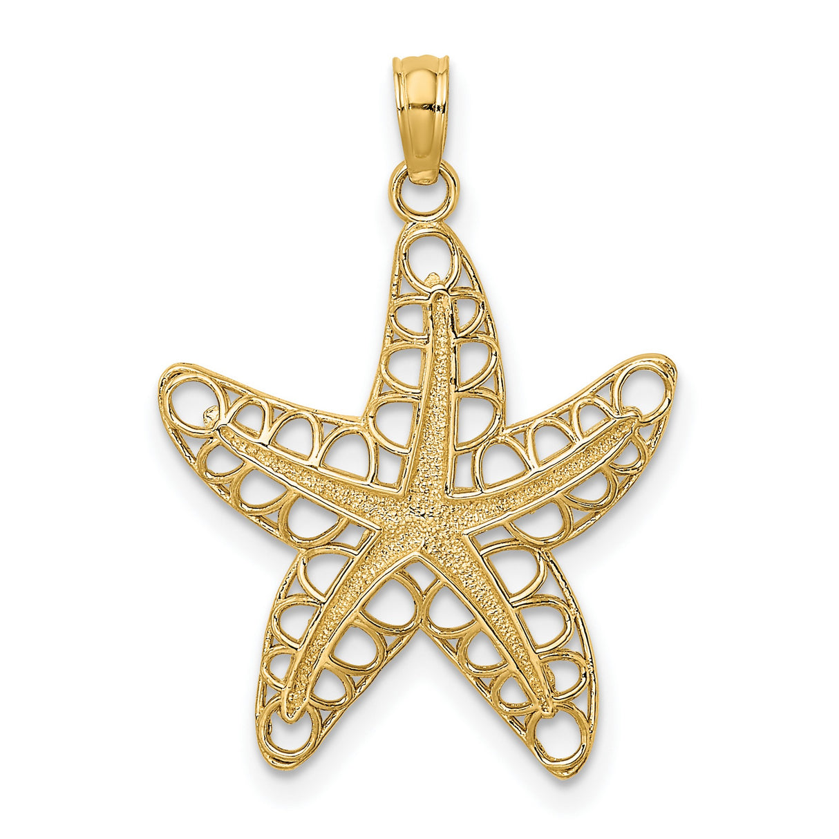 10k Yellow Gold Starfish Pendant with Openwork Design and Textured Center
