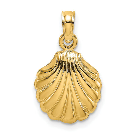 10k Yellow Gold Scallop Shell Pendant, Polished Nautical Charm, Camino de Santiago Symbol