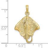 10k Yellow Gold Manta Ray Pendant with Textured Detailing, Ocean-Inspired Unisex Charm