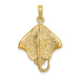 10k Yellow Gold Manta Ray Pendant with Textured Detailing, Ocean-Inspired Unisex Charm