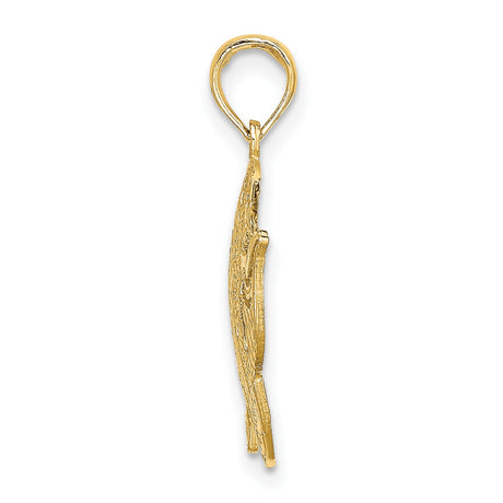 10k Yellow Gold Angelfish Pendant, Tropical Fish Charm, Nautical Ocean Theme