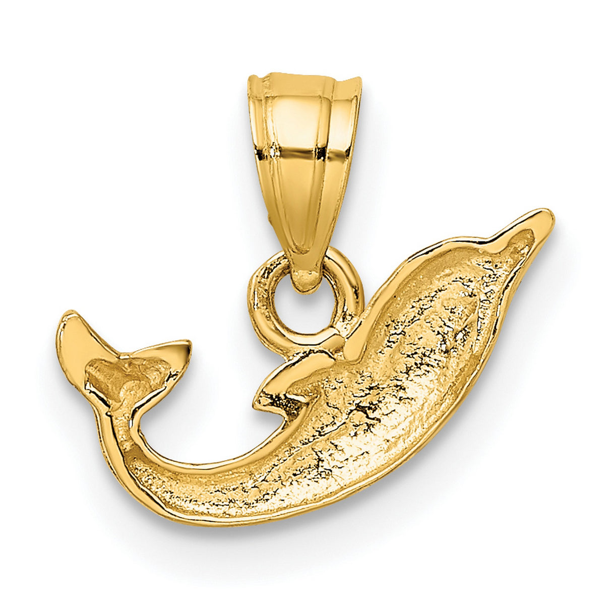 10k Yellow Gold Dolphin Pendant with Polished Jumping Design, Nautical Ocean Life Charm