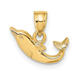 10k Yellow Gold Dolphin Pendant with Polished Jumping Design, Nautical Ocean Life Charm