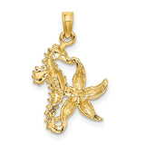 10k Yellow Gold Pendant with Seahorse and Starfish Design, Ocean-Themed Coastal Jewelry