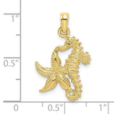 10k Yellow Gold Pendant with Seahorse and Starfish Design, Ocean-Themed Coastal Jewelry