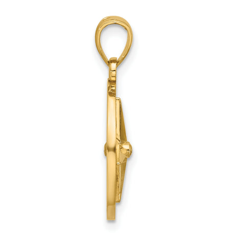 10k Yellow Gold Compass Pendant with Detailed Compass Rose, Nautical Travel Symbol, Unisex Charm