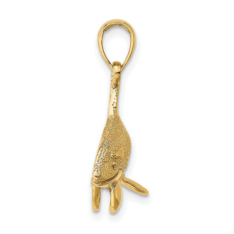 10k Yellow Gold Orca Pendant, Textured Killer Whale Charm with Polished Finish for Women and Unisex Wear