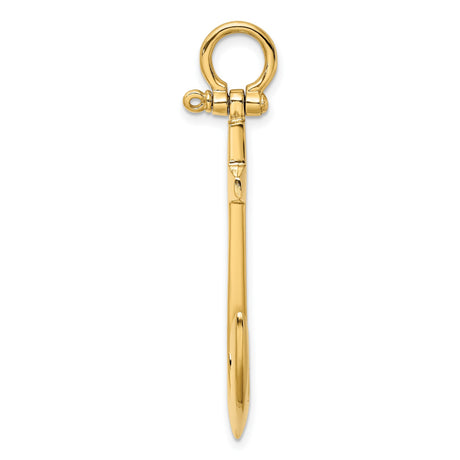 10k Yellow Gold Anchor Pendant, Polished Nautical Cross Design Symbolizing Faith and Hope