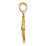 10k Yellow Gold Sand Dollar Pendant with Textured Star Design, Ocean-Inspired Nautical Charm