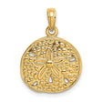 10k Yellow Gold Sand Dollar Pendant with Textured Star Design, Ocean-Inspired Nautical Charm