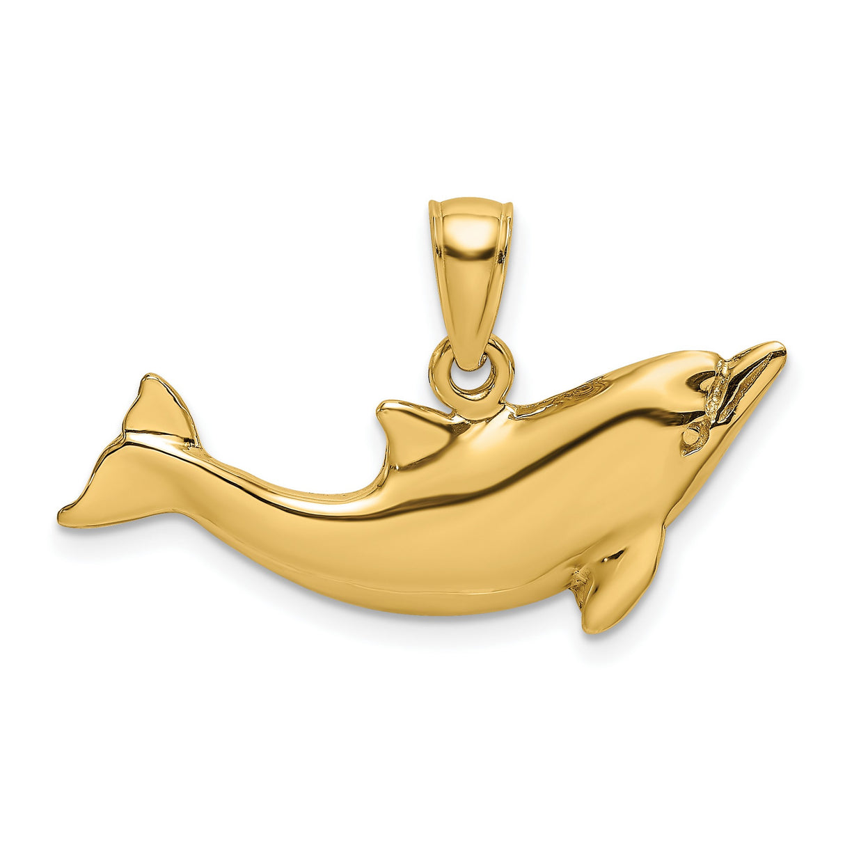 10k Yellow Gold Dolphin Pendant, Sleek Polished Ocean Animal Charm, Minimalist Marine Life Jewelry